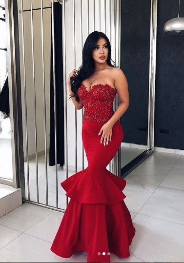 rojo con cuentas Sexy 2018 vestidos de noche Mermaid Satin Vestidos de fiesta baratos