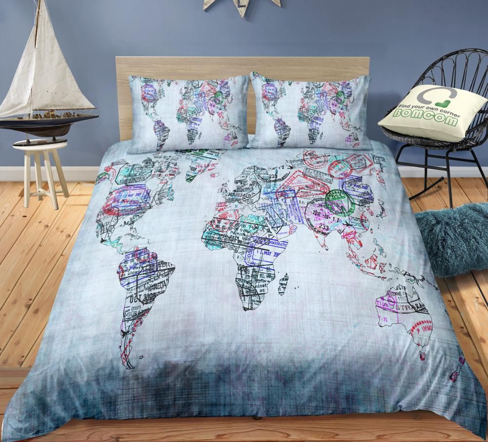 Bomcom 3d Digital Printing Map Print Duvet Cover Set Postmark Map