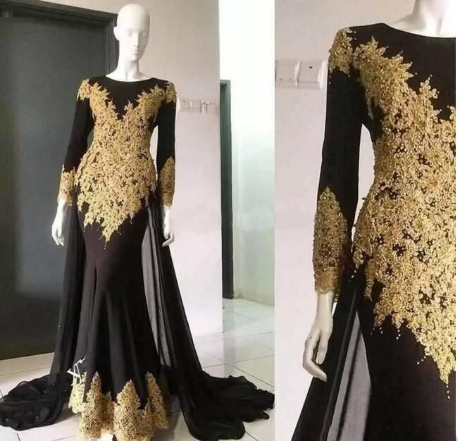 Compra Dubai Estilo Árabe Apliques De Oro Sirena Vestidos De Noche 2019  Elegante Manga Larga Vestidos De Fiesta Formales Faldas Hechas A Medida  Vestido Largo De Fiesta Barato | Entrega Rápida Y