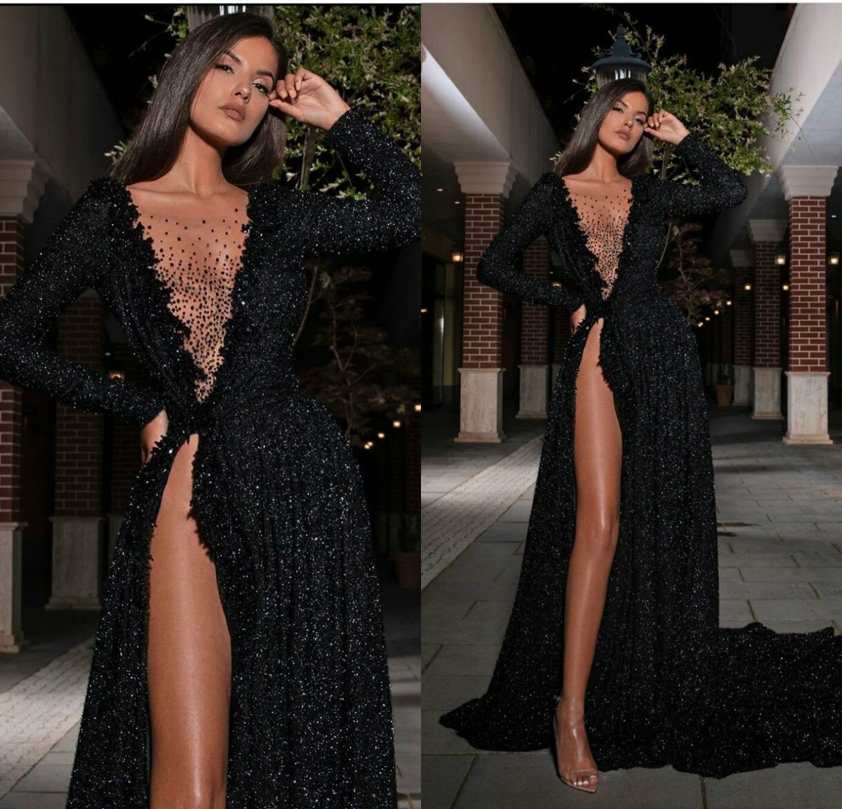 long black evening dress with side split
