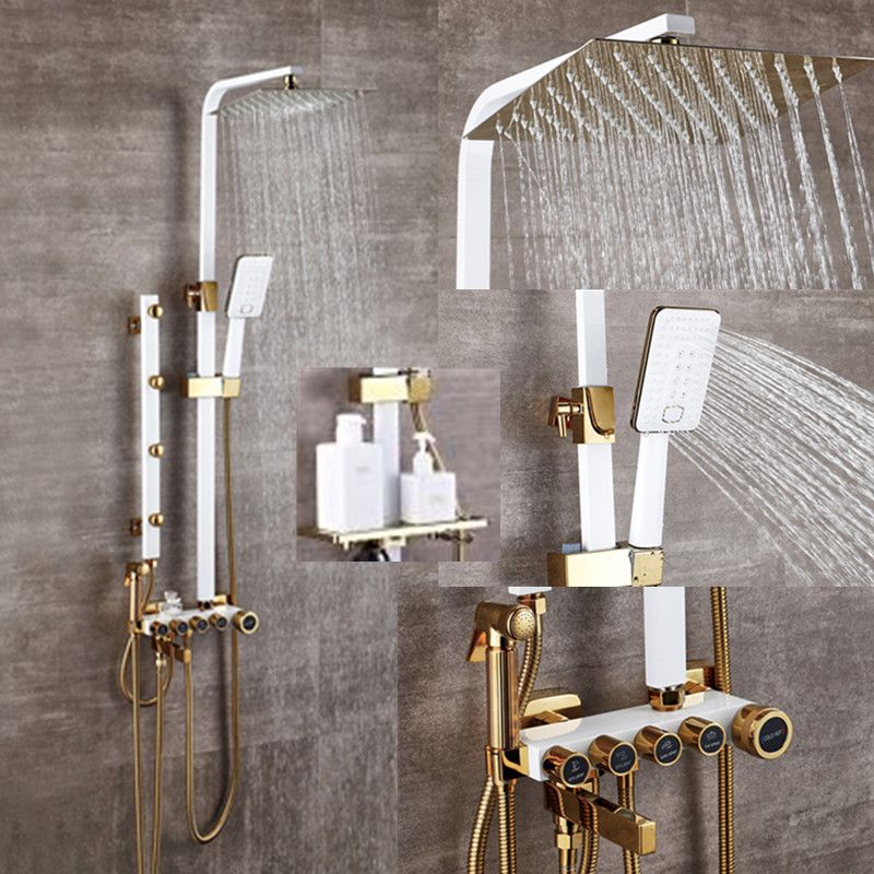 2021 Bathroom Luxury White Golden Showerset With Bidet Shower With Shelf Gold Shower Set