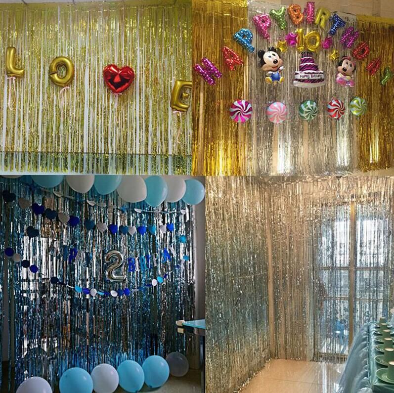 2M/3M Shimmer Foil Glitter Tinsel  Backdrop Curtain Birthday Party Decor~ 