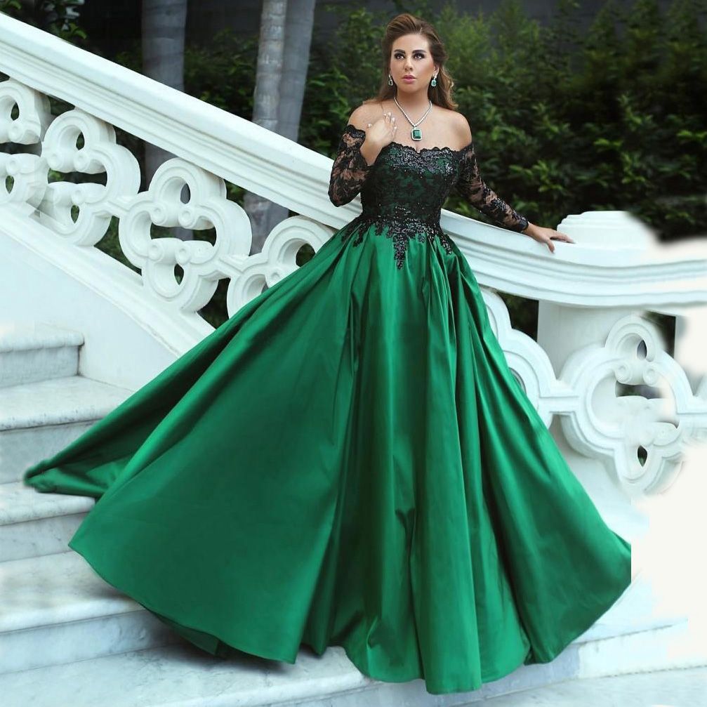 green and black ball gown