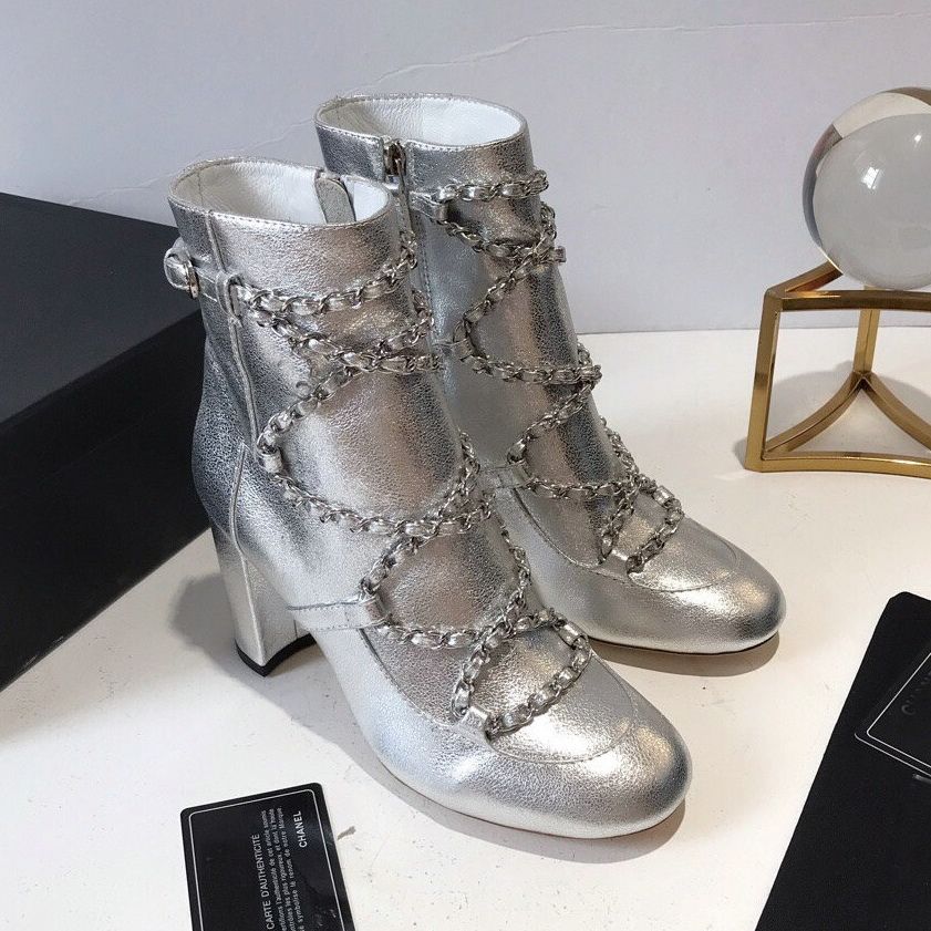 chanel booties with chain