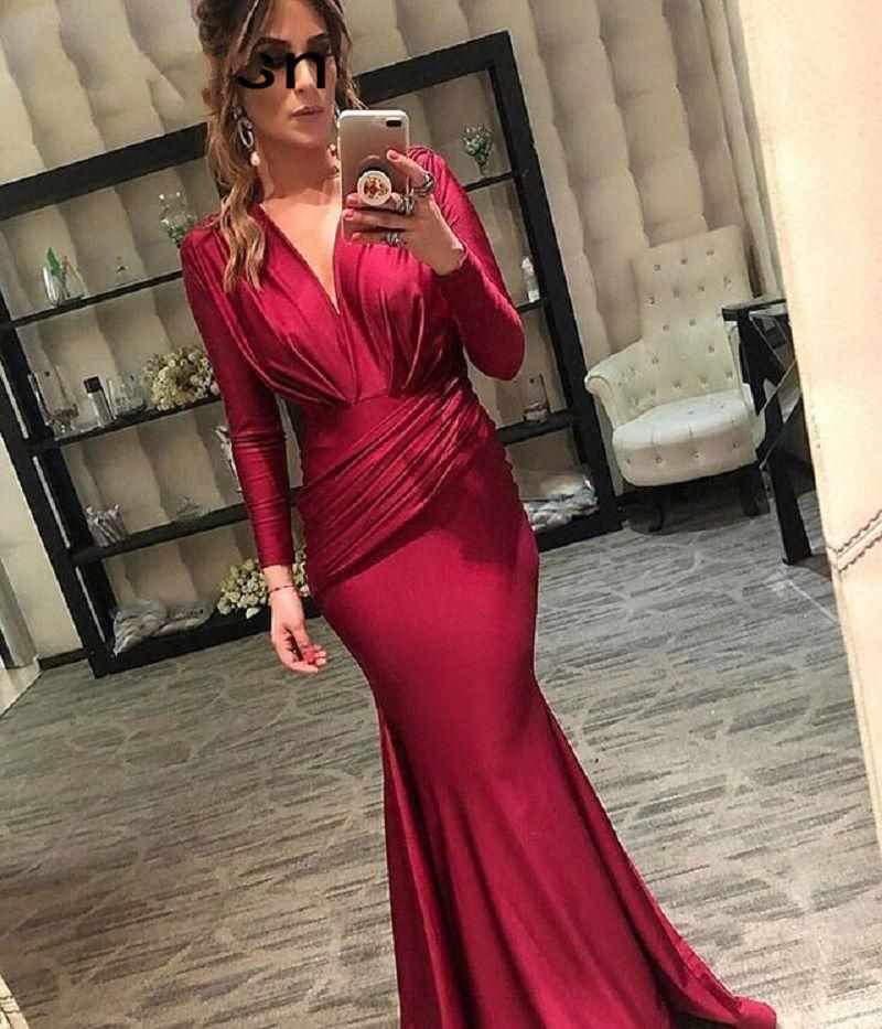 Compra Sirena Vestidos De Fiesta Sexy V Cuello Largo Manga Larga Borgoña  Vestidos De Noche Para Mujeres Vestido De Fiesta Vestido Gala Barato |  Entrega Rápida Y Calidad | Es.Dhgate