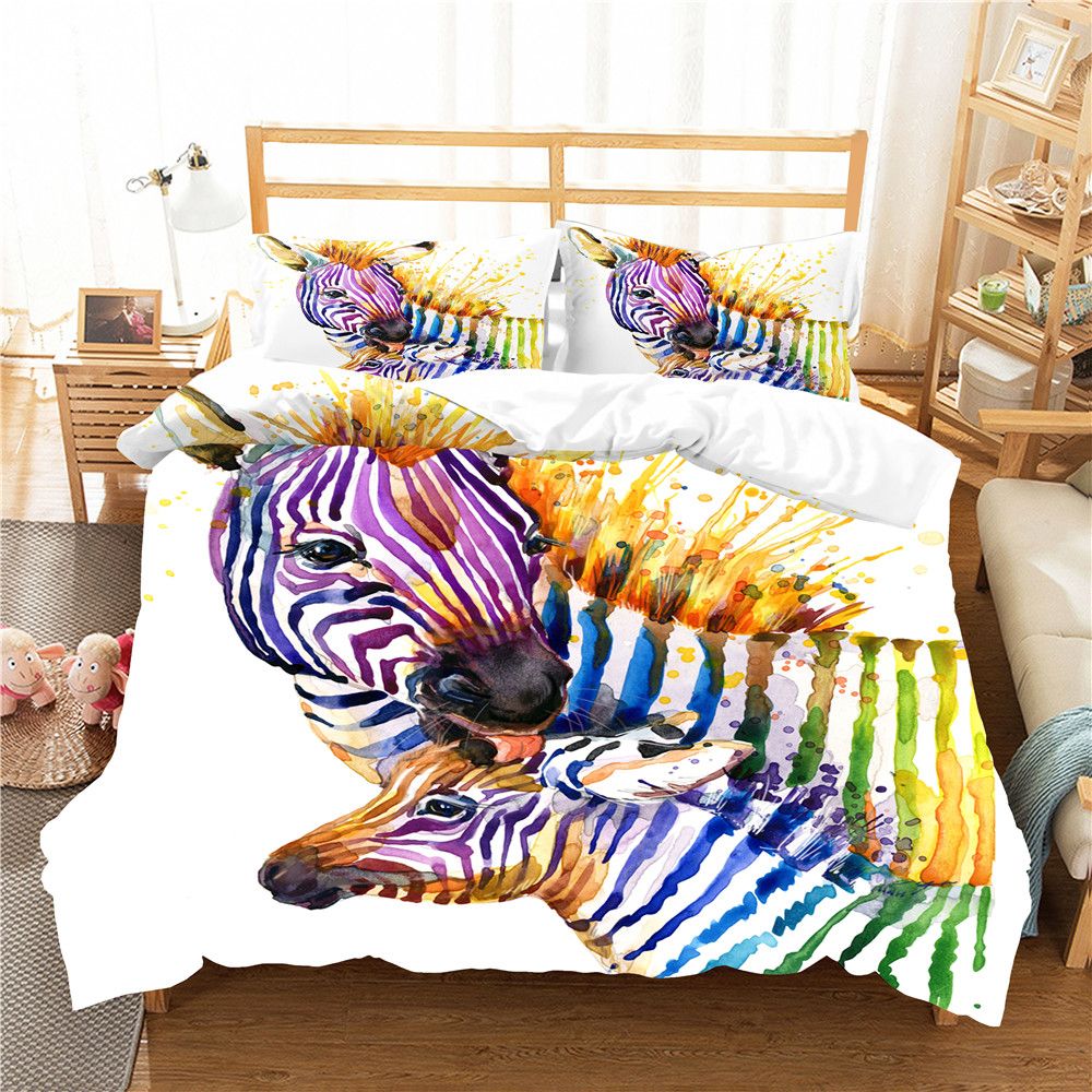 Quilts And Bedding Sets Duvet Covet Gouache Zebra Printed Home