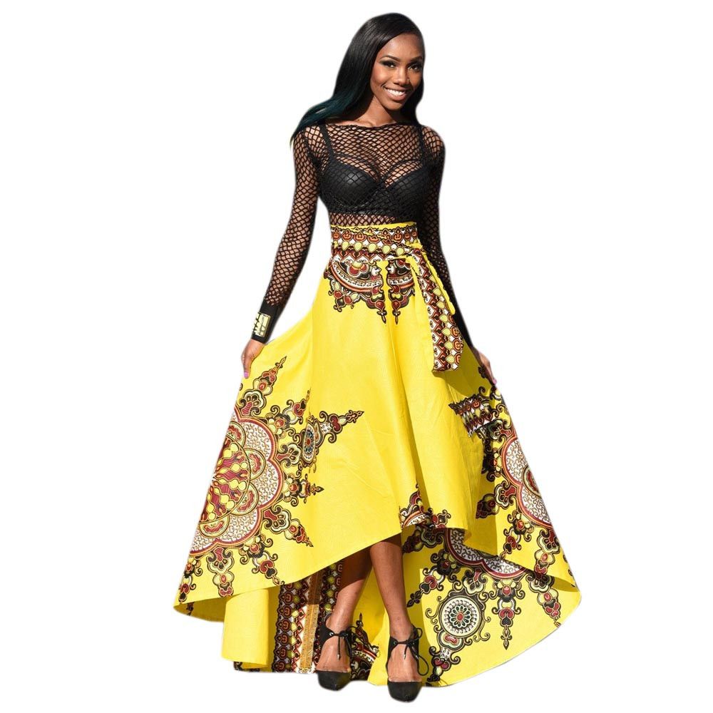 Falda fiesta Mujeres Faldas Largas Mujer Africano Estilo Alto Cintura Maxi Larga Vintage Formal