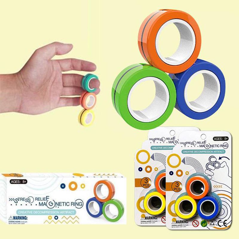 Magic Ring Props 3PC Professional Decompression Toys Finger Therapy Unzip Toy Magnetic Bracelet Ring Hand Spinners 