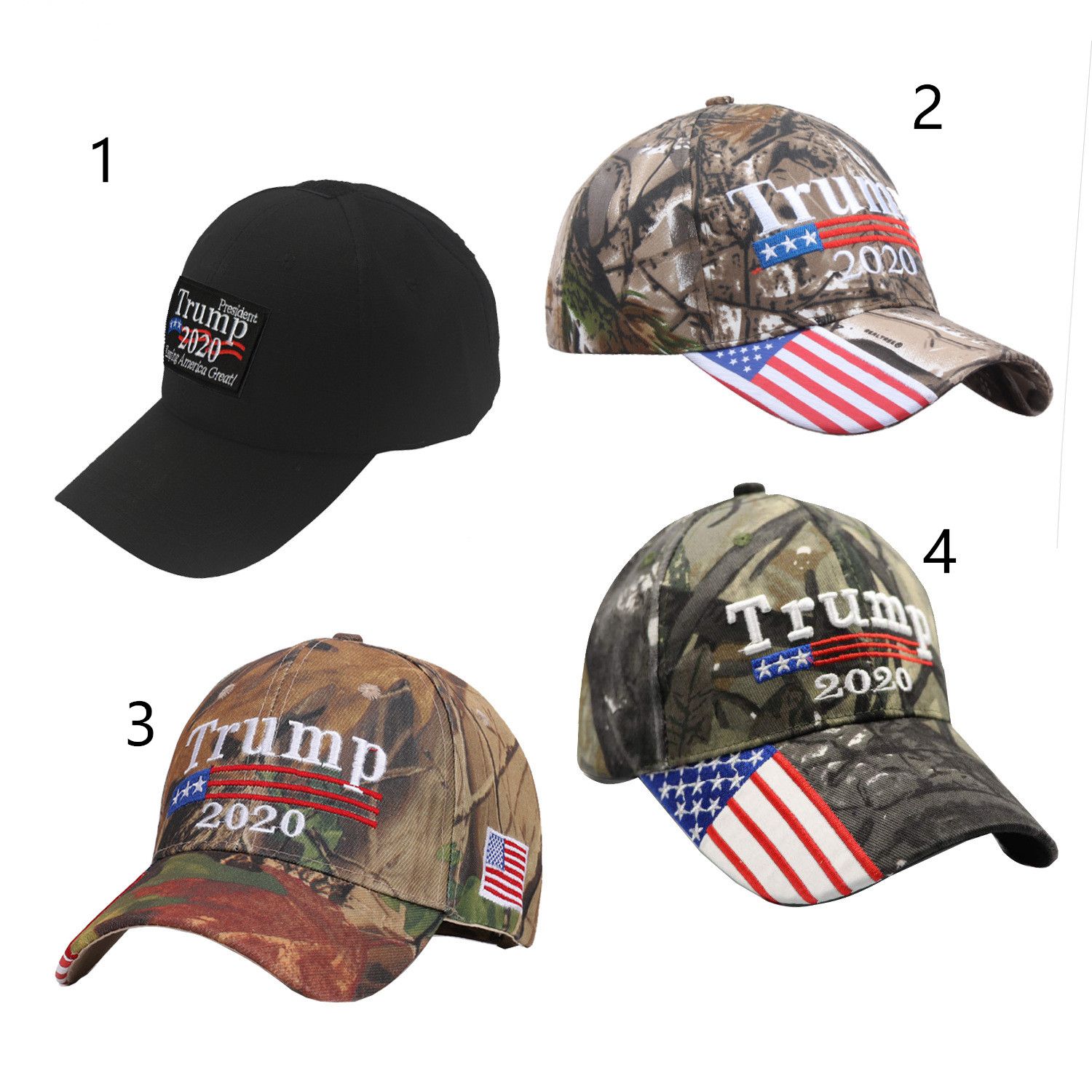 Donald Trump 2020 Camouflage Cap Hat Embroidered USA Flag Keep America Great Siy