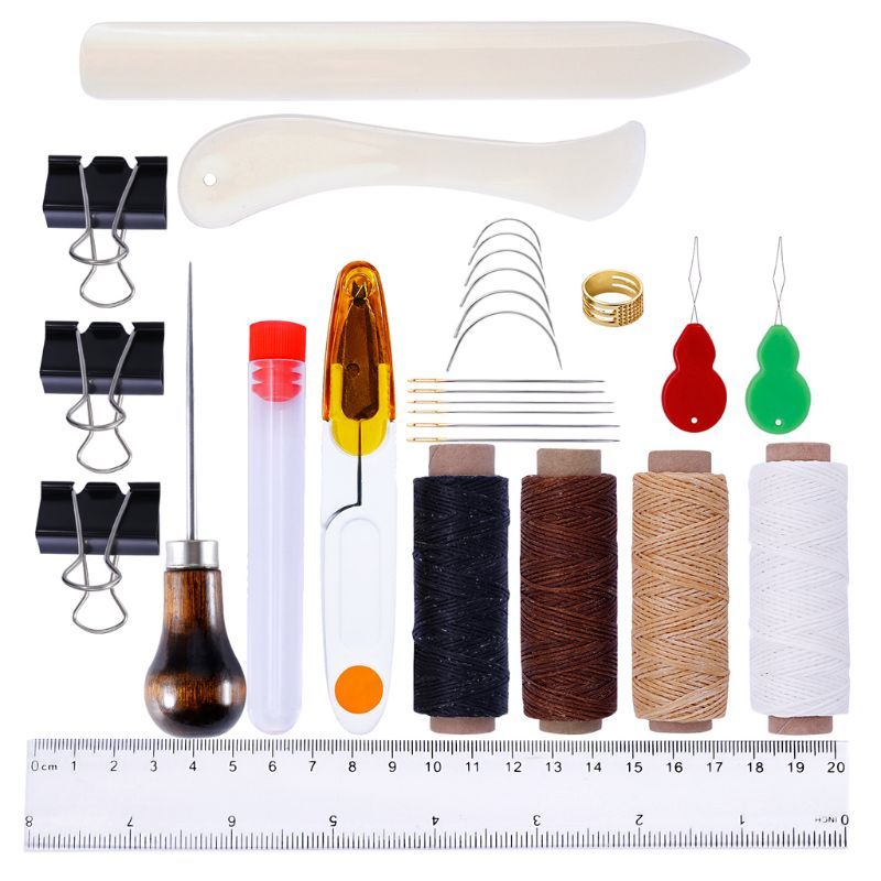 Kit de Herramientas de Coser a Mano Herramientas de Costura de Cuero Punz/ón Dedal Hilo Encerado 15 Piezas