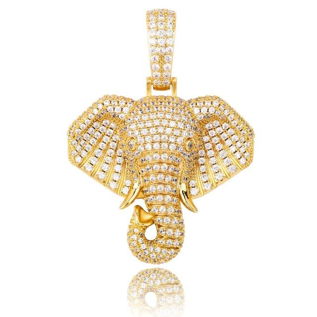 3D Animal Elephant Crystal Rhinestone Pendant Long Necklace Gold Sweater Chain