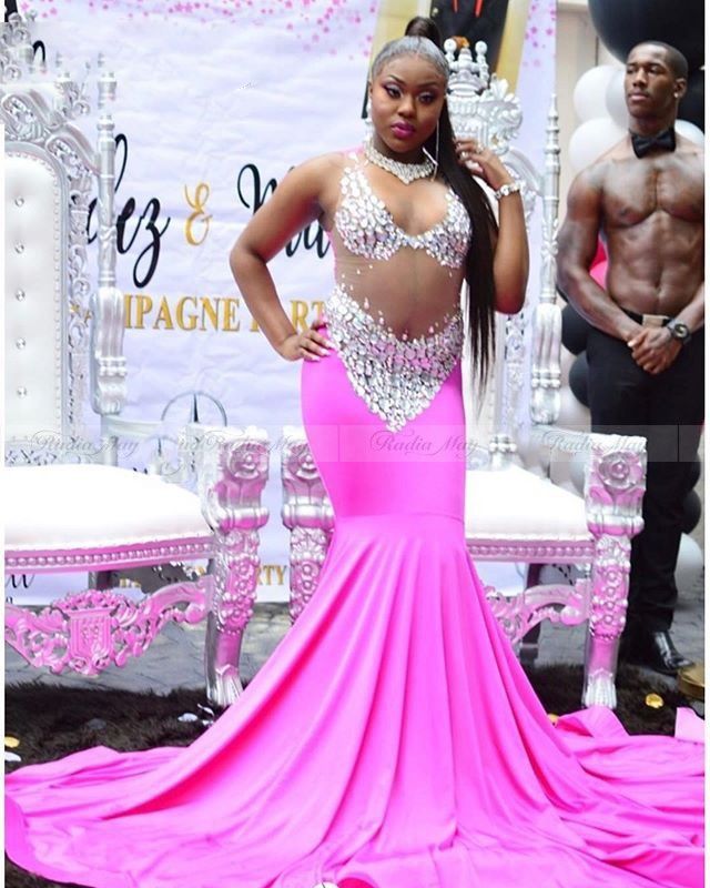 hot pink and black prom dress