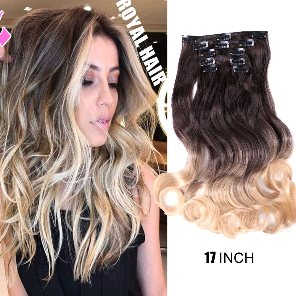 17 Inches Wavy Curly One Piece Half Head Ombre Clip in Hair Extensions  120grams