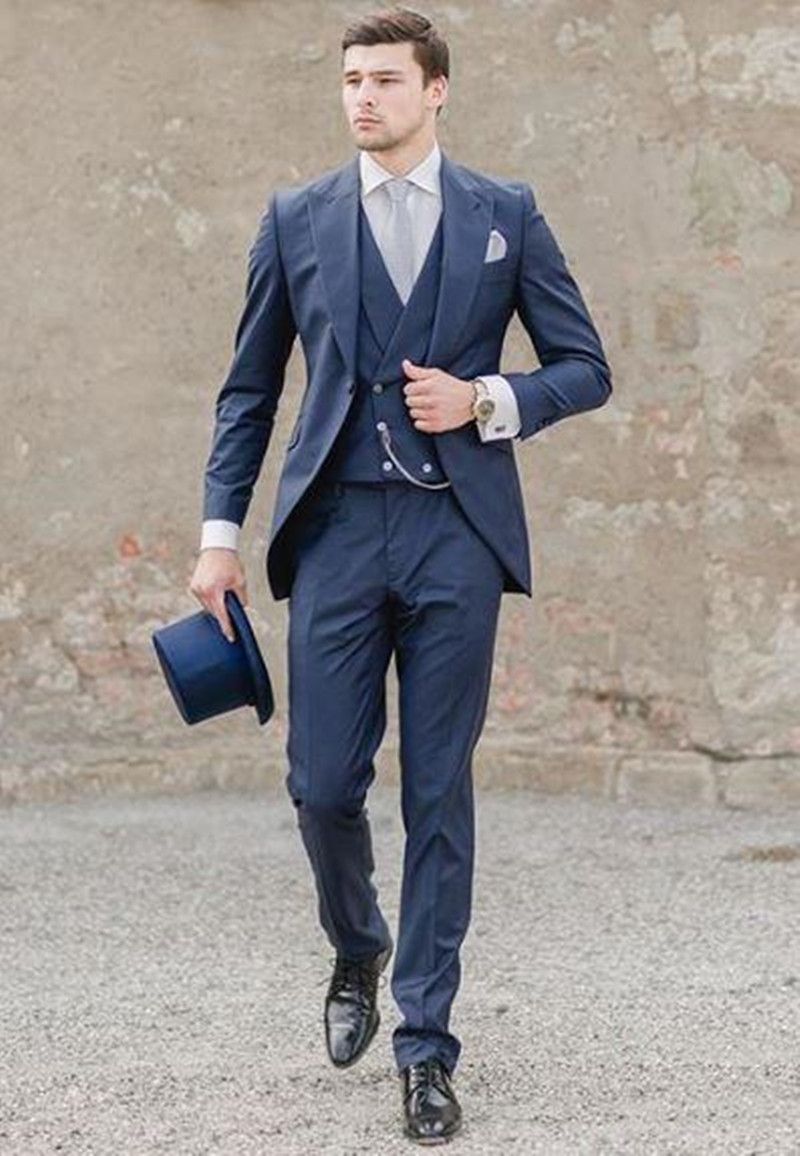 Acquistare Nuovi Uomini Blu Navy Italiani Abiti Da Sposa Smoking Dello Sposo  3 Pezzi Giacca + Pantaloni + Gilet Abiti Da Sposo Best Man Blazer 159  Economico | Consegna Veloce E Qualità | It.Dhgate