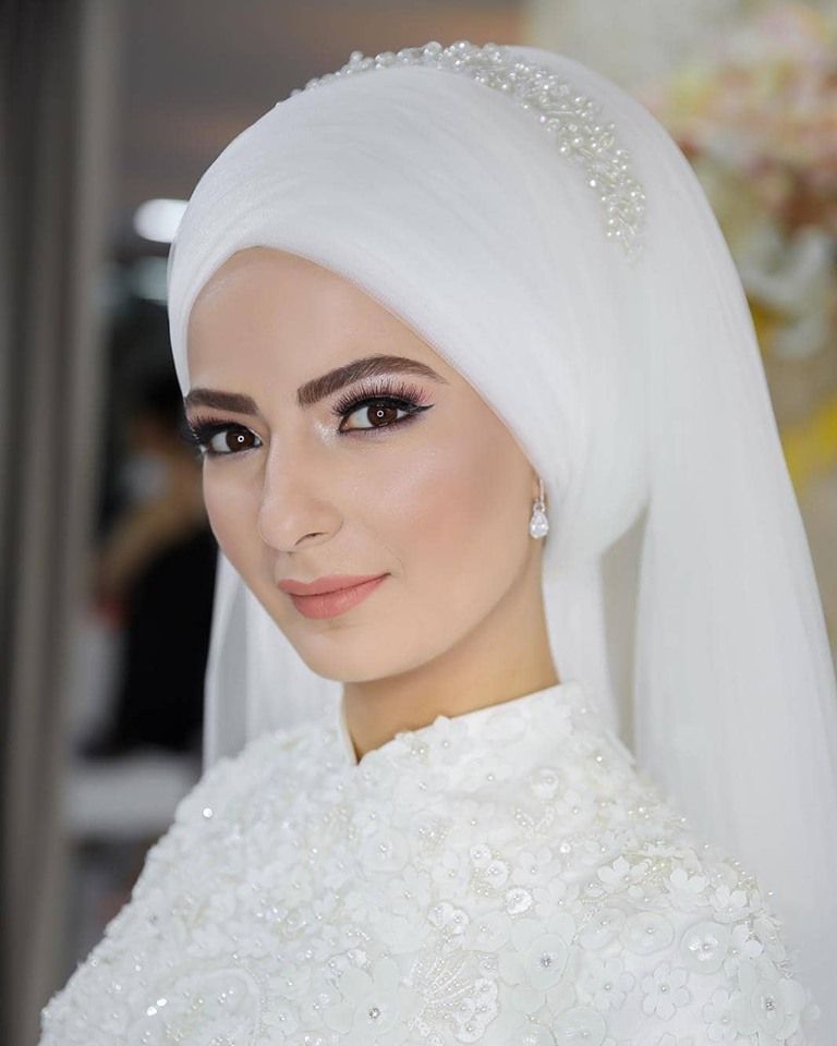Luxury Arabic Muslim Wedding Veils Women White Crystals