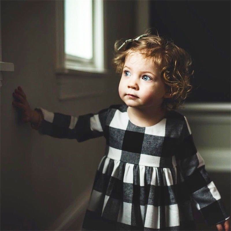 Compra Vestido De Niña De Algodón A Cuadros Blanco Negro Negro Mangas  Largas Recién Nacido Baby Girls Toddler Kids Vestido Fiesta Princesa Boda  Tutu Barato | Entrega Rápida Y Calidad | Es.Dhgate