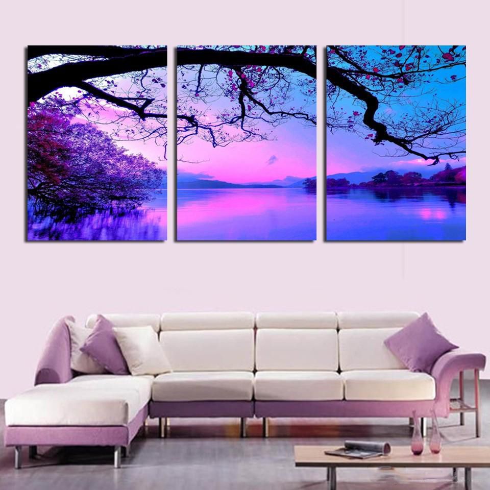 Purple Lake Art on Canvas Picture Contemporary Modern Home Decor Wall Art Print