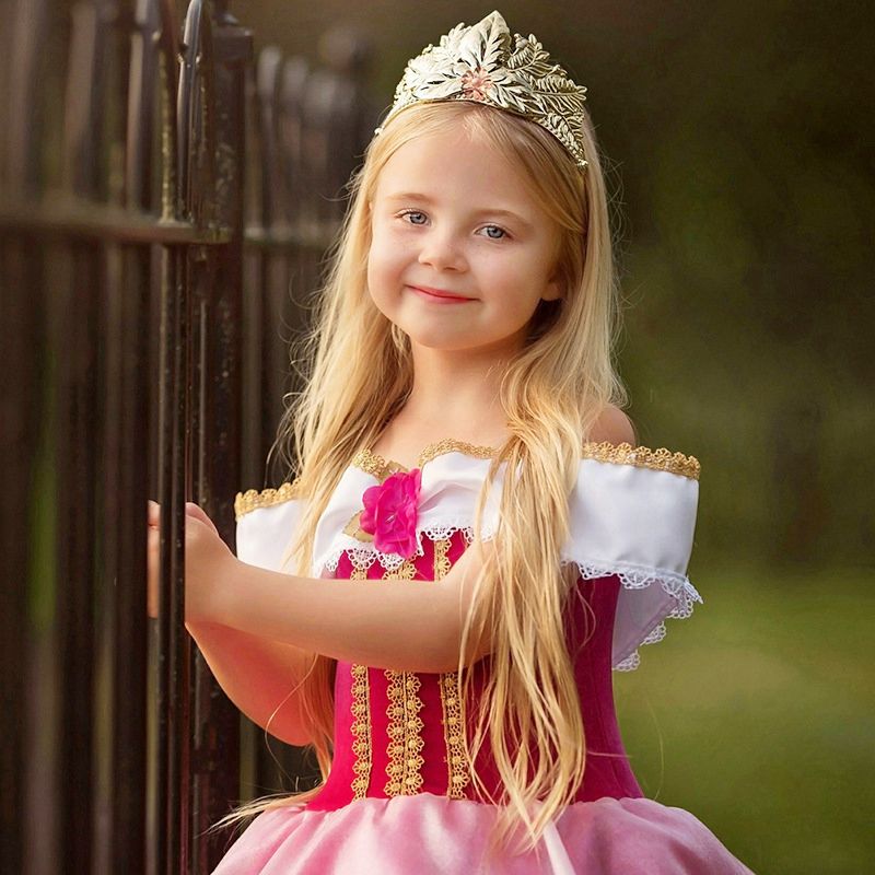 Niñas princesa Aurora Cosplay del vestido de la Bella Durmiente traje de los niños rosa con Niñas princesa Aurora Cosplay del vestido de la Bella Durmiente traje de los niños rosa con