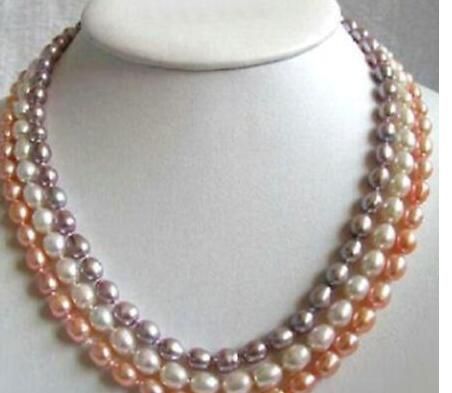 20"  8 Rows Multi Color Pearl Necklace 