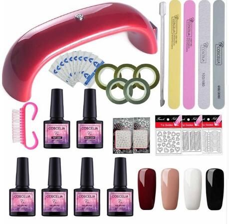 juego de manicura 12w lampara led kit de esmalte en gel para unas kit de gel base removedor de capa superior envuelve 8ml nail art kits archivos por