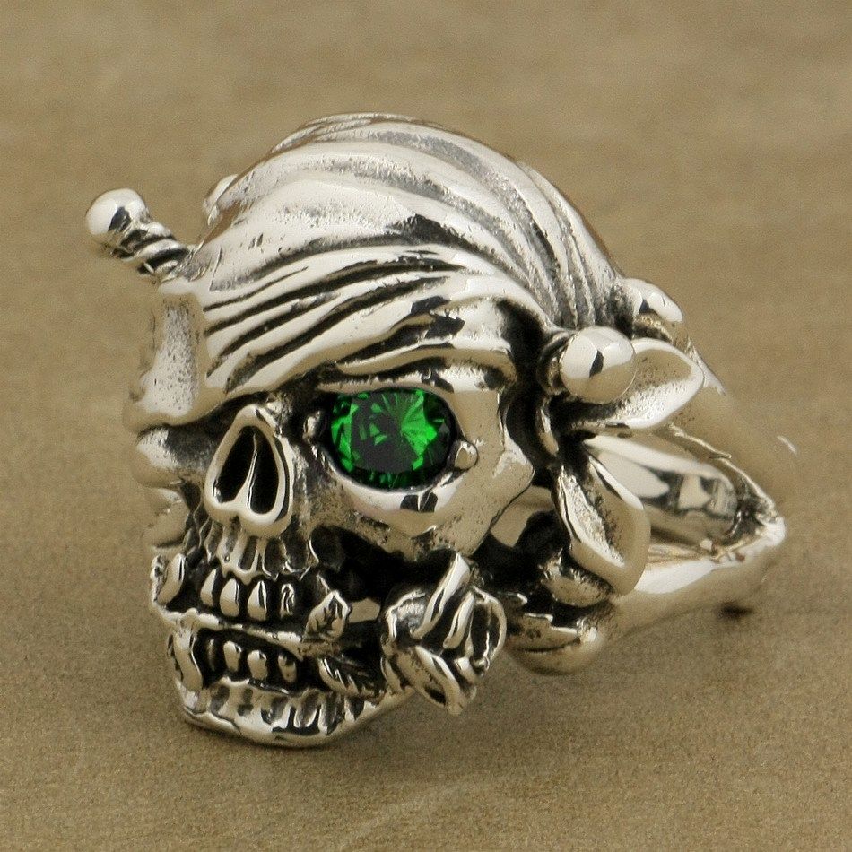 Anillo de Hombre Calavera Piedra Azul//Verde Punk Biker 316L Acero Inoxidable Punk Rock