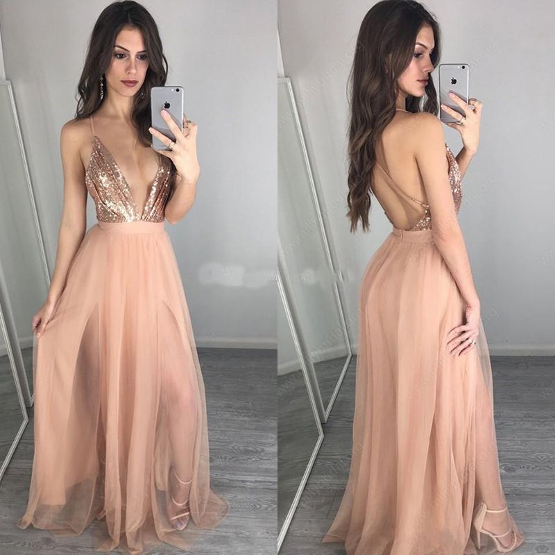 vestido longo rose gold