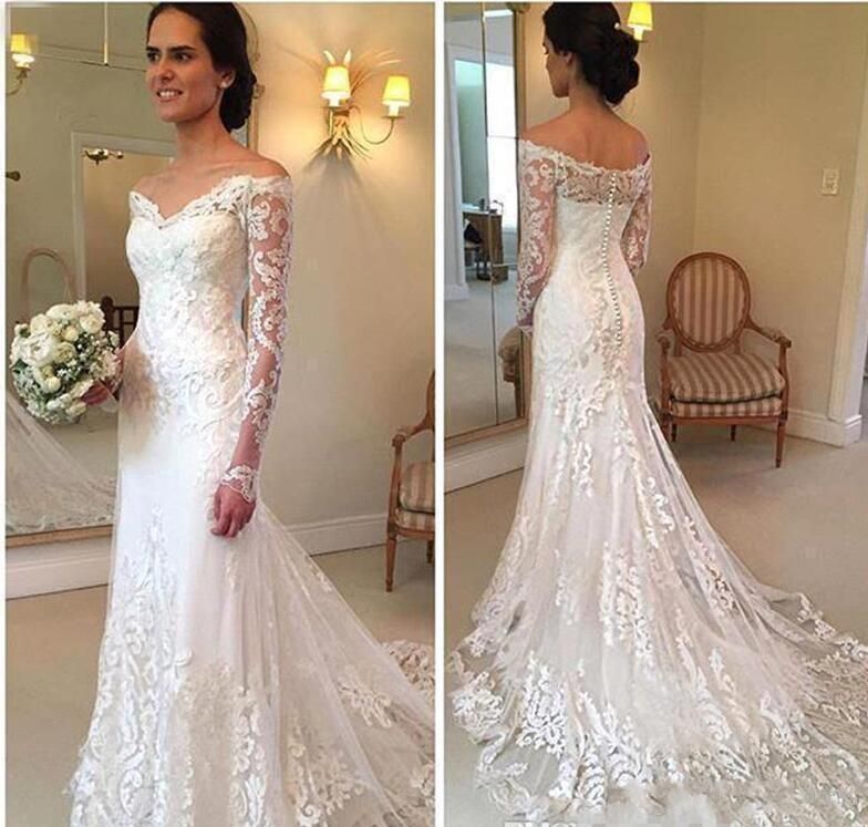 wedding dress lace long sleeve low back