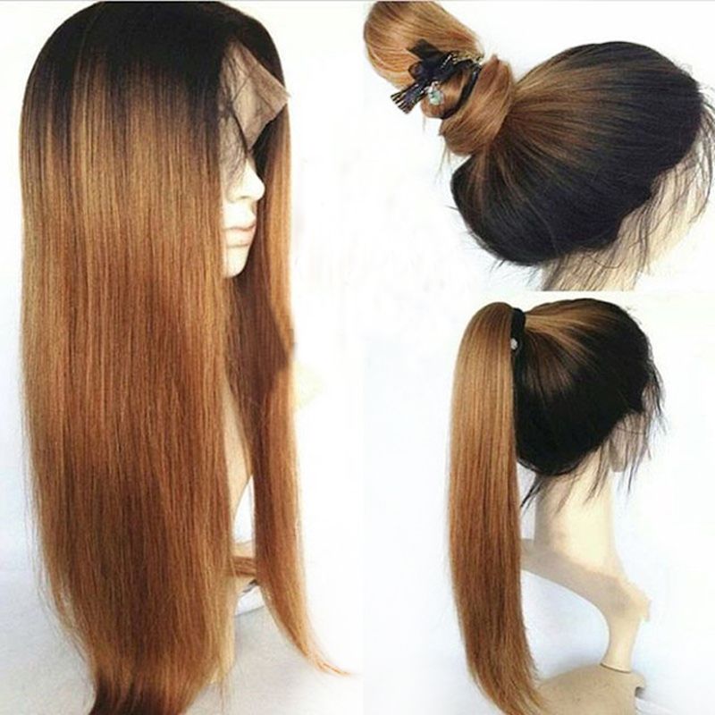 Bleached Knots Hair Silky Straight Full Lace Human Hair Wigs Ombre