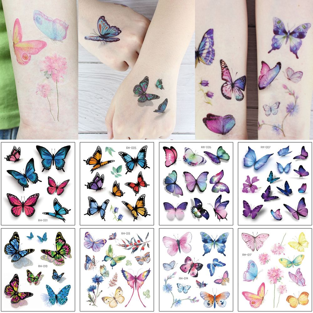 3D Arm Tattoo for Woman Girl Colorful Angel Flying Butterfly Flower Grass  Decal Temporary Waterproof Body Neck Hand Wrist Art Tattoo Sticker