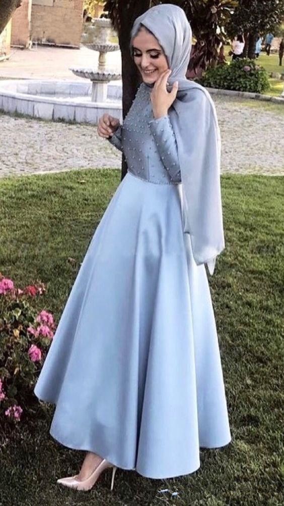Elegant Long Sleeves Arabic Evening Dresses With Hijab Muslim