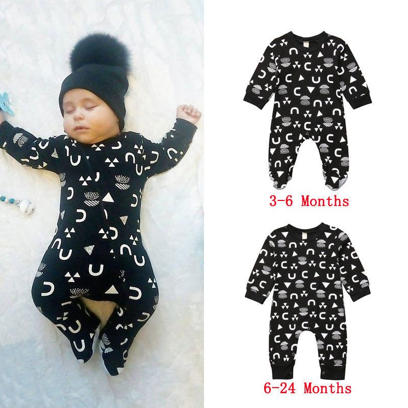 2020 Infant Baby Boy Jumpsuit Footie Romper Black Geometric Long Sleeve Pajamas Playsuit Newborn Baby Kid Clothing Rompers 0 24m From Bonne Kid 9 16 Dhgate Com