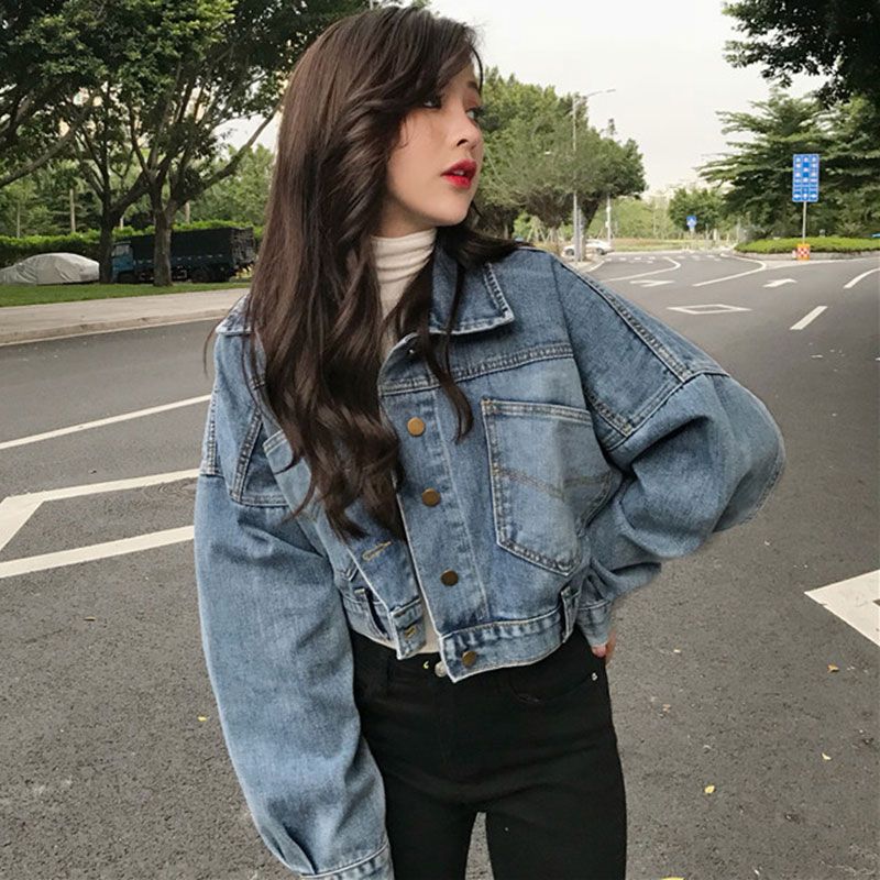 cropped batwing denim jacket