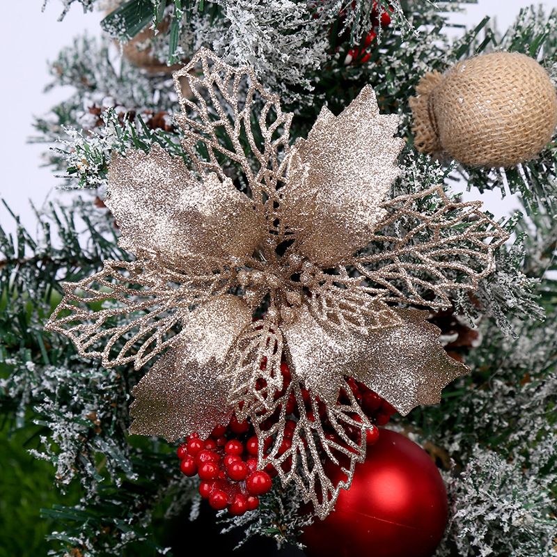 Artificial Christmas Flowers Glitter Fake Flower Merry Christmas Tree Decoration