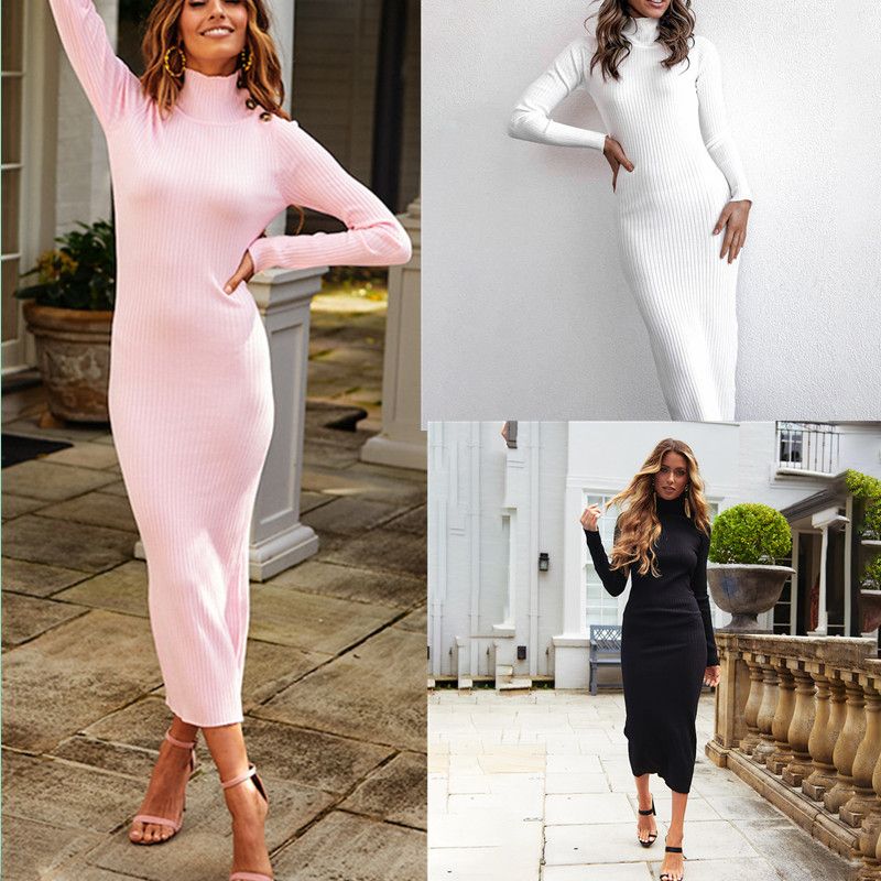 doloroso Jugando ajedrez Aplaudir Suéteres De Punto De Cuello Alto Vestido Midi Rosa Vestido Casual Para  Mujer De Manga Larga Blanco Negro Bodycon Vestido Largo Moda Ropa De Calle  De 21,64 € | DHgate