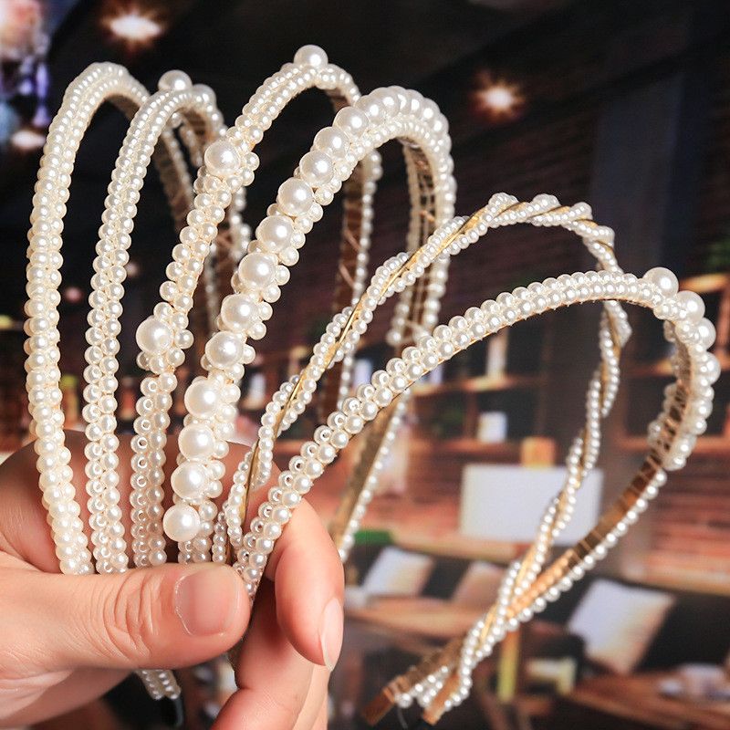 Las mujeres blancas Perlas dulce diadema de boda de los aros del pelo del