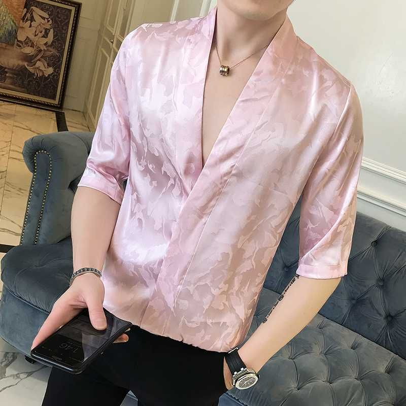 Aptitud Correo perjudicar Camisas rosa camisas de seda para hombre Camisa de lujo Camisa Social  Masculina Slim Fit Satin
