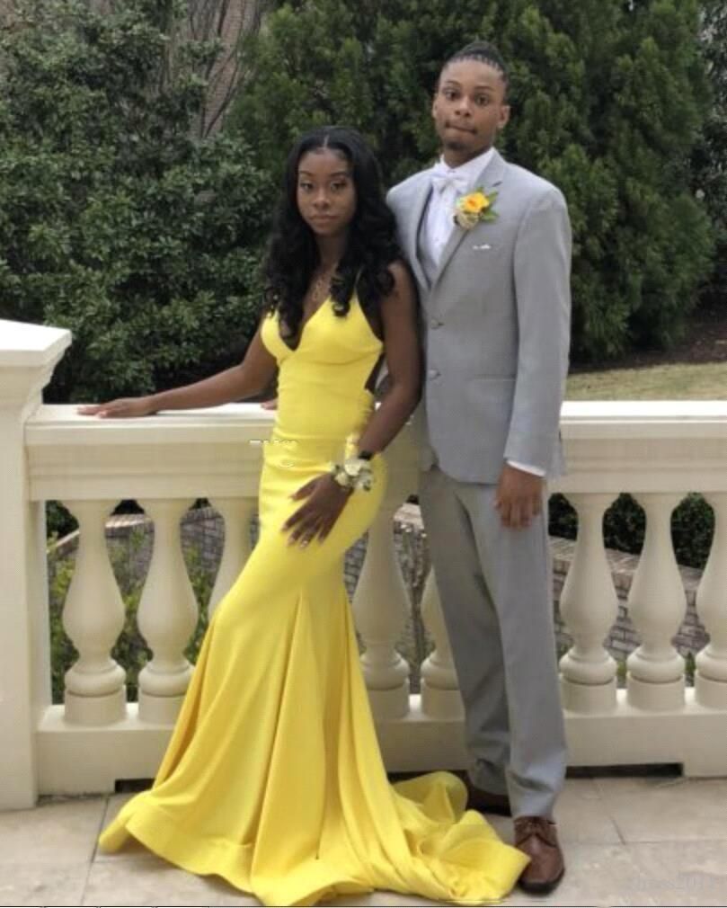 black and yellow prom dress