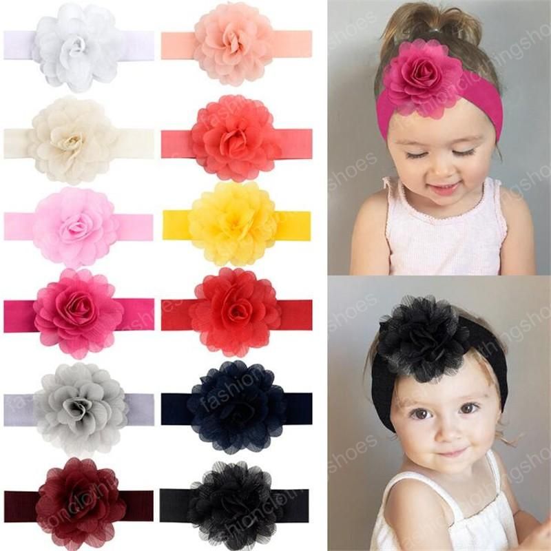 Cute Sweet Flower Chiffon Newborn Solid Color Elastic Headband