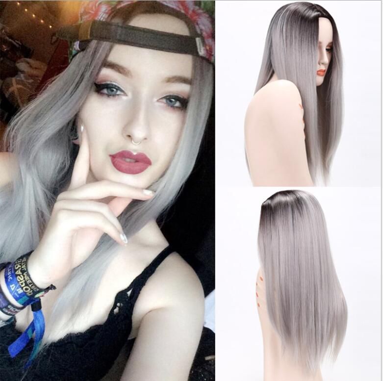 Long Straight Wig Middle Part Multicolor Choice Hair Sythetic
