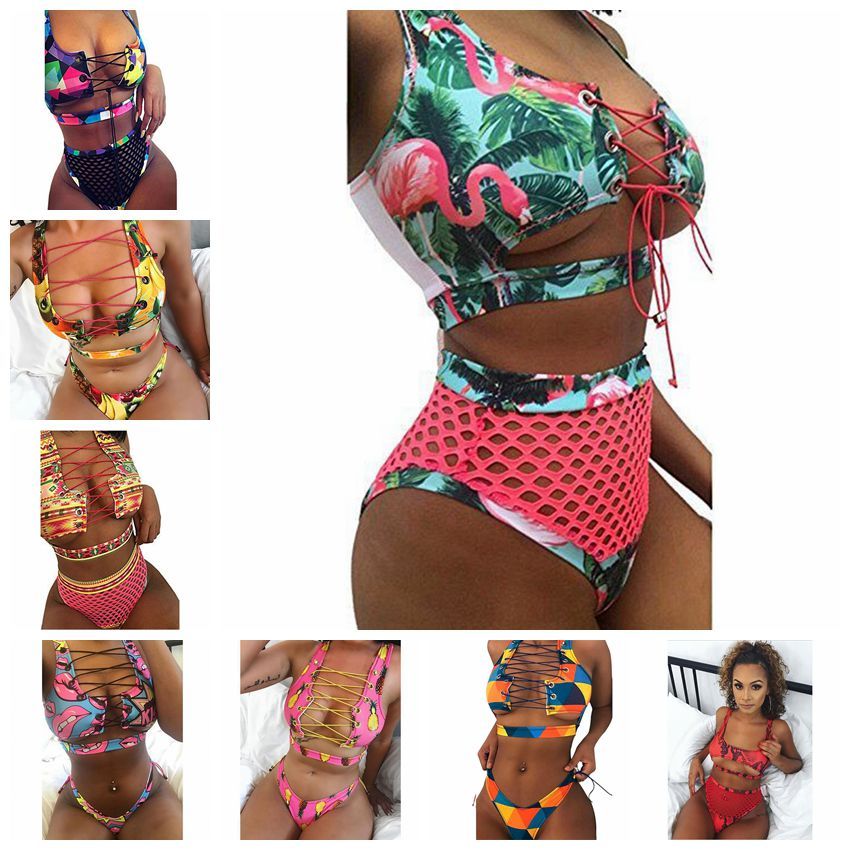 high waisted flamingo bikini