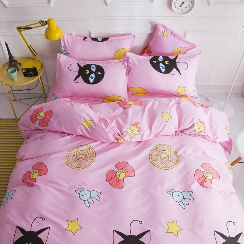 Home Textile Pink Cartoon Bedding Sets Girl Kid Teenage Linen
