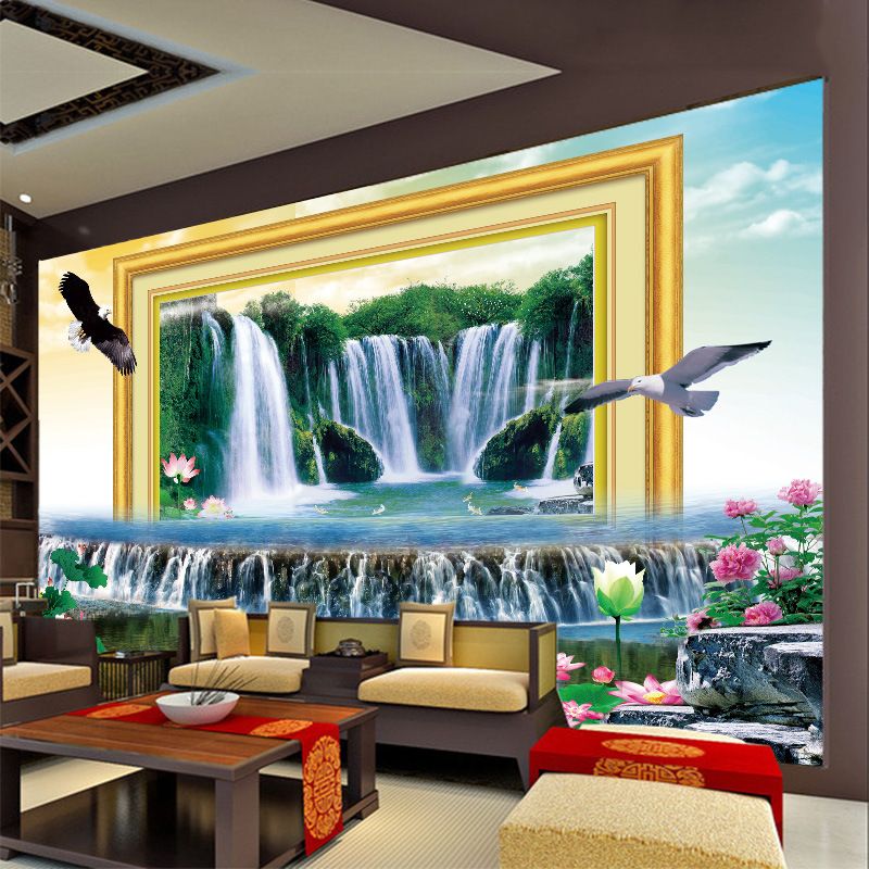Custom 3d Wall Mural Wallpaper Home Decor Green Mountain Waterfall Nature Landscape 3d Photo Frame Wall Paper For Living Room Bedroom Free High