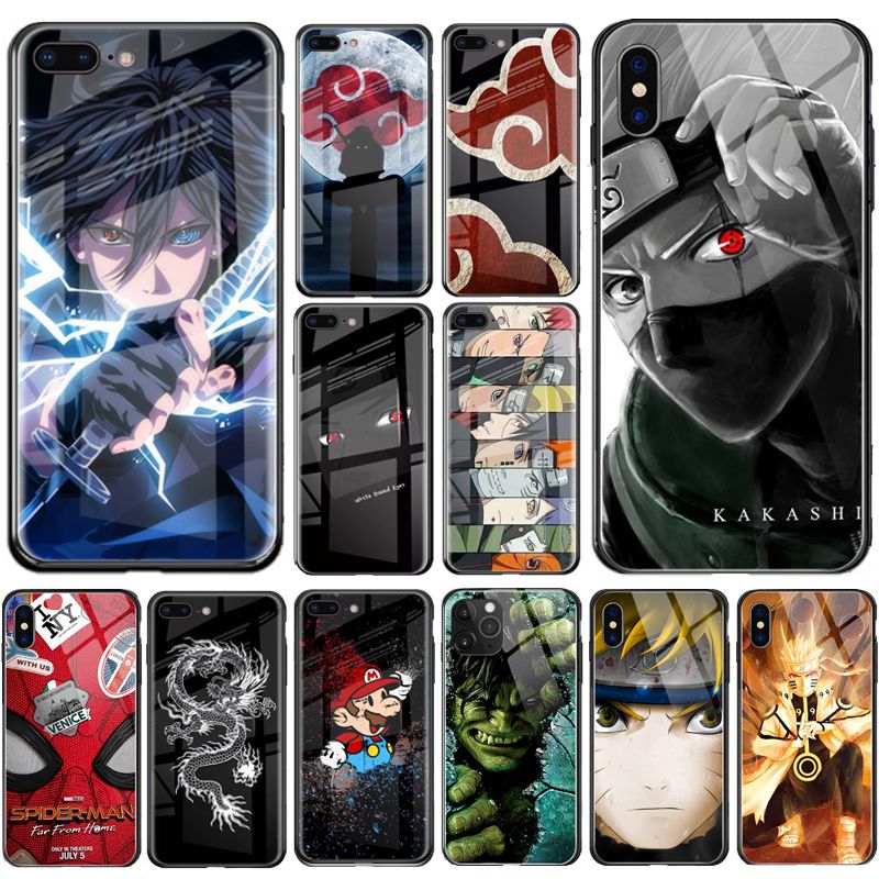 Naruto Sasuke Anime Luminous Phone Case For Iphone 11 Pro Max Xs Xr X 6 6s 7 8 Plus Tempered Glass Back Cover