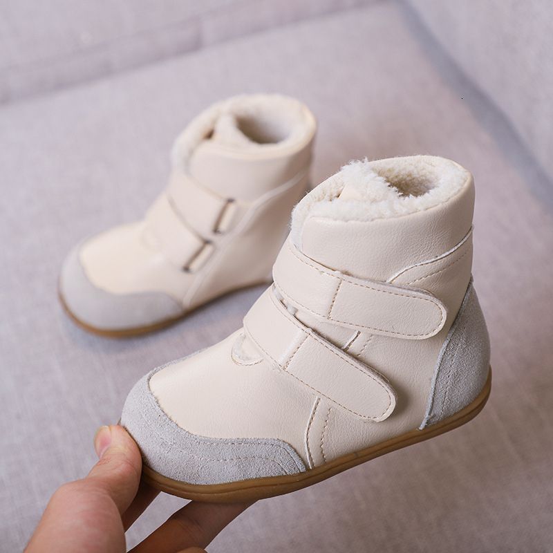 MELLOW SHOP Genuine Leather Child Slip-Resistant Female Snow Boots Child Boots Male Medium-Leg Child Cotton-Padded Shoes Soft Outsole