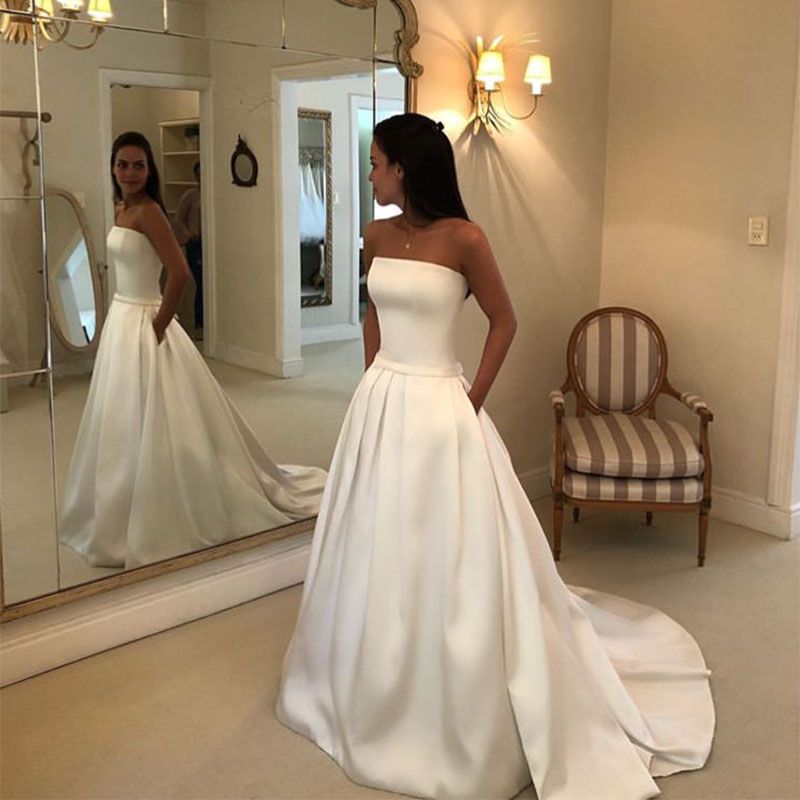 simple white strapless wedding dress