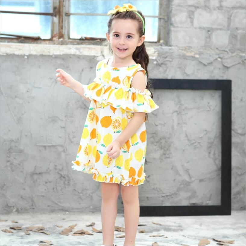 Fashion Kids Girl Short Sleeve Cartoon Print Floral Princess Off Shoulder Dress