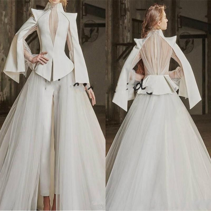 Discount Vintage Wedding Jumpsuit With Detachable Train 2020 Long ...