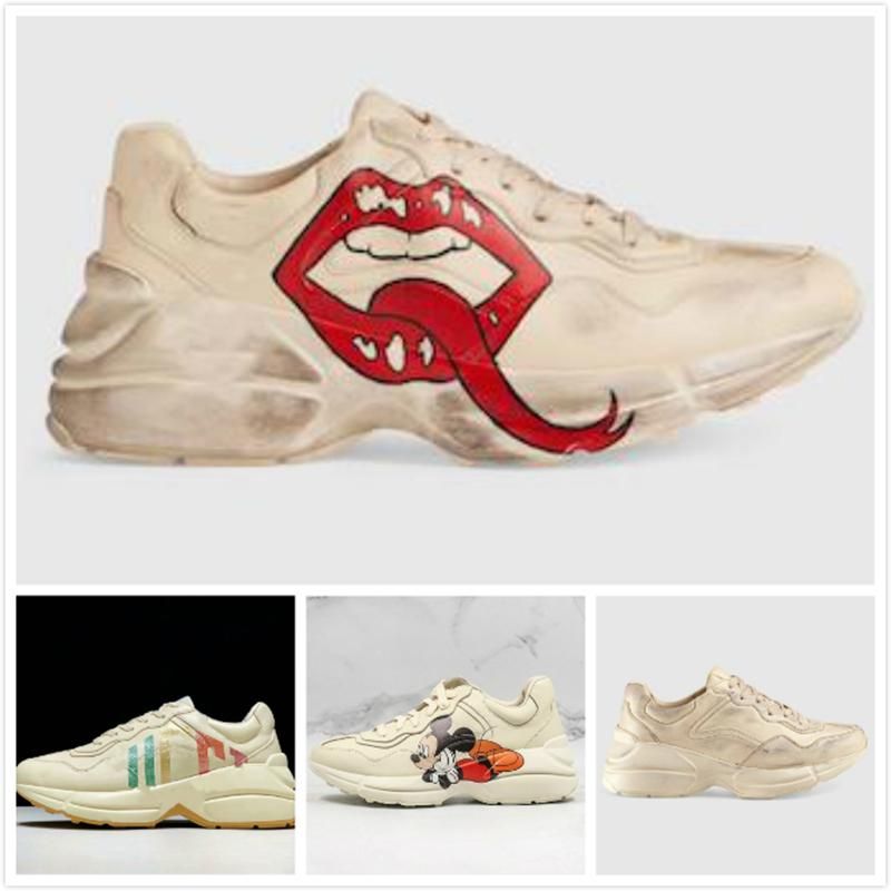 Compre Rhyton Sapatilhas Luxo Lábios Clássico Do Old Designer Homem Mulher Maçã Worldwide Dorky Formadores Pai Sapatos De Couro De Moda Caixa Original De Shoes9916999, $454,94 | Pt.Dhgate.Com