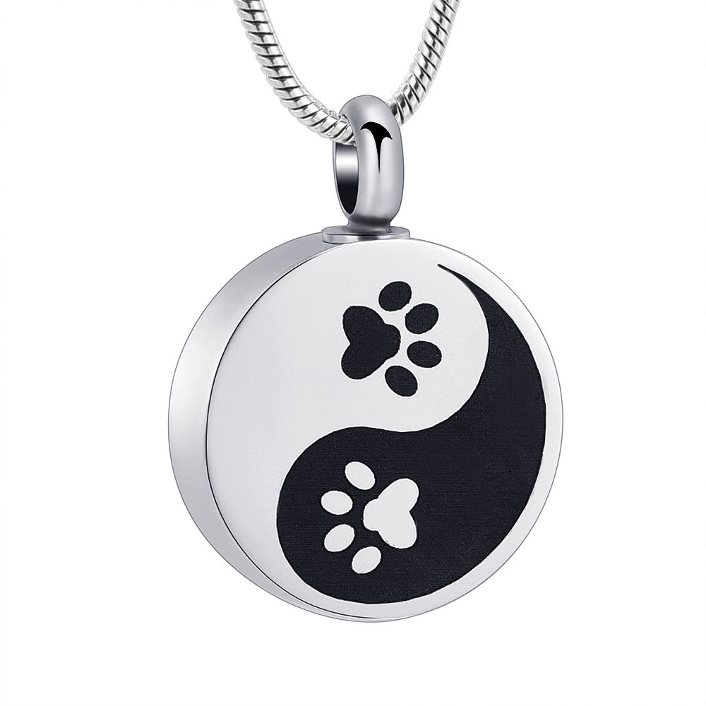 Wholesale Zzl173 Yin Yang Dog Paws Pattern Engraving Round Cremation Urn For Animal Ashes Holder Keepsake Jewelry Necklace Key Pendant Necklace Long