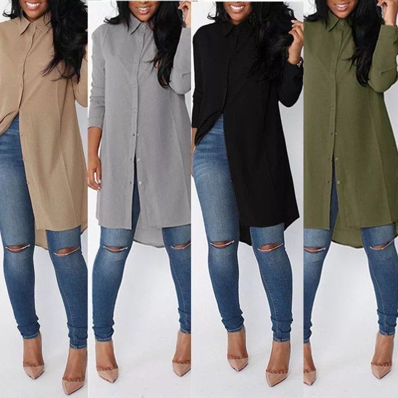 Compre Casual Mujer Blusa Larga De Gasa 2019 Nueva Dama Suelta Manga Larga  Botón Sólido Mosca Camisa Casual Blusa De Moda S XL A 12,55 € Del  Samantha9192 | Es.Dhgate.Com